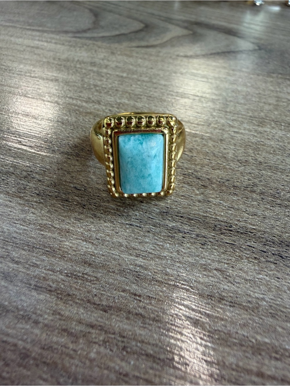 Gold Ring with Turquoise Rectangular Stone - Women Jewelry